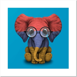 Baby Elephant with Glasses and Armenian Flag Posters and Art